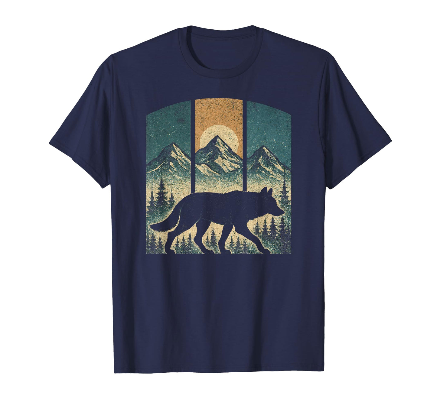 Vintage Wolf Graphic Tee Mountains Nature Men Women Retro T-Shirt