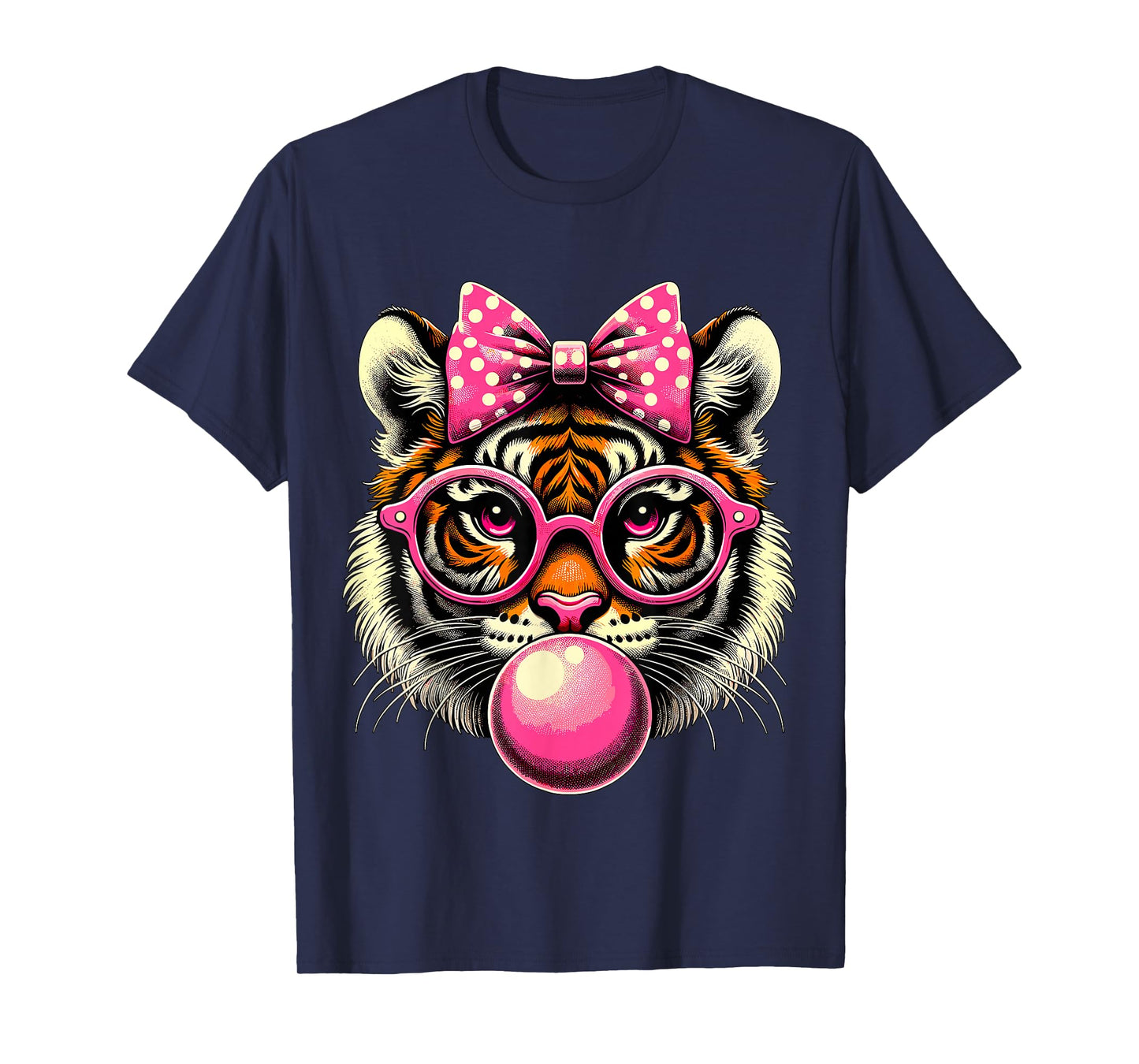 Tiger with Glasses Bubblegum and Bow T-Shirt