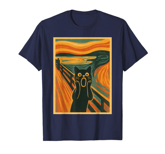 Funny Black Cat Painting The Scream Famous Art Munch Graphic T-Shirt