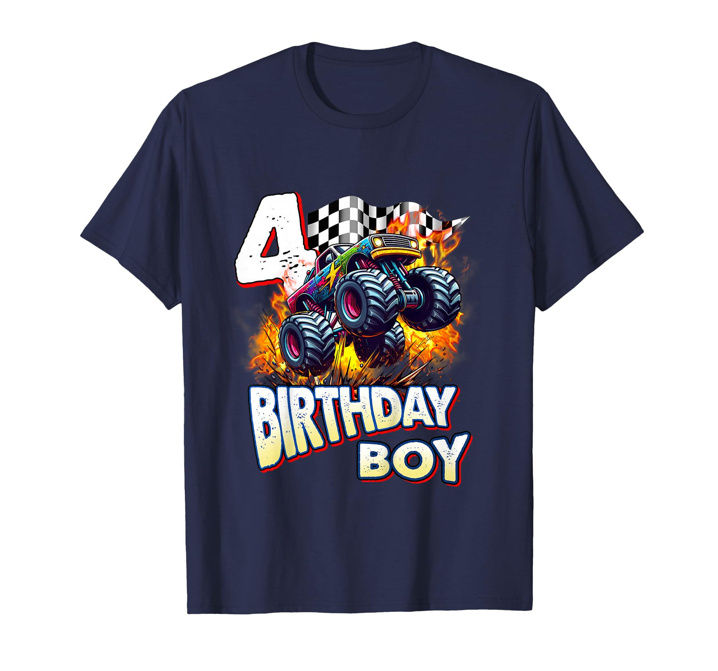 Kids Birthday Monster Truck 4 Year Old Boys 4th Party Born 2021 T-Shirt