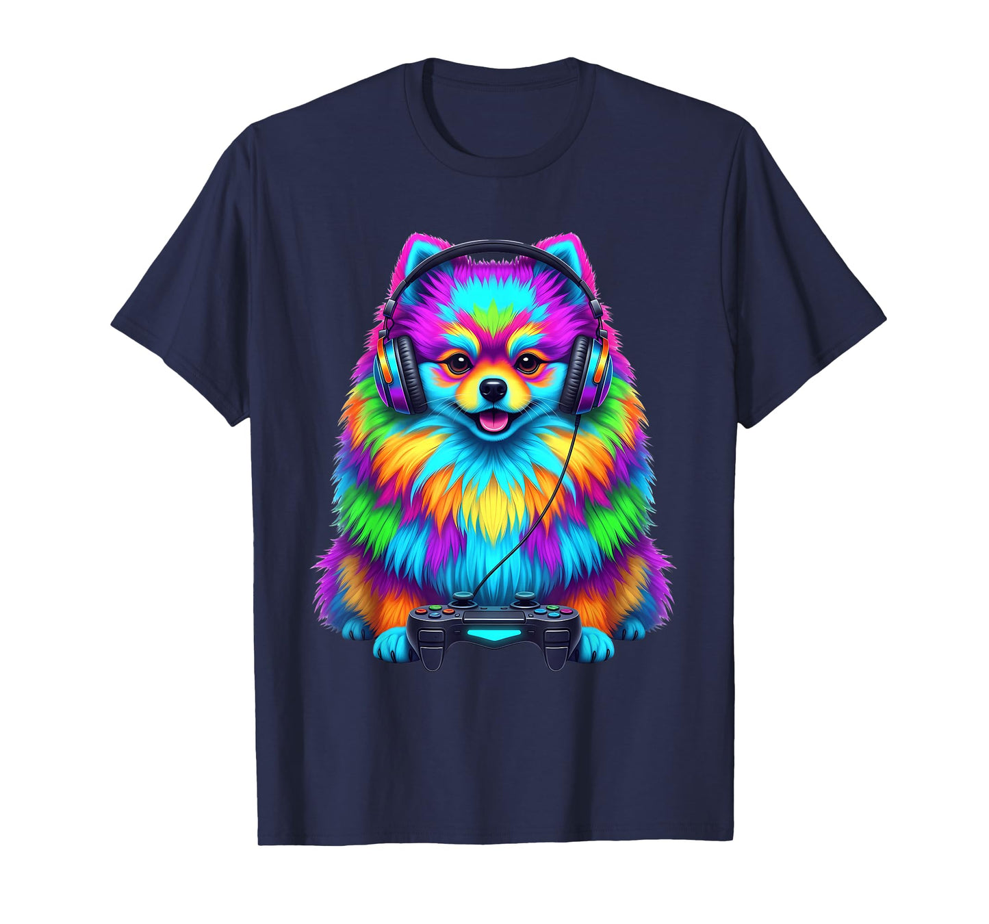 Colorful Pomeranian Video Game Gamer Dog Zoo Design T-Shirt