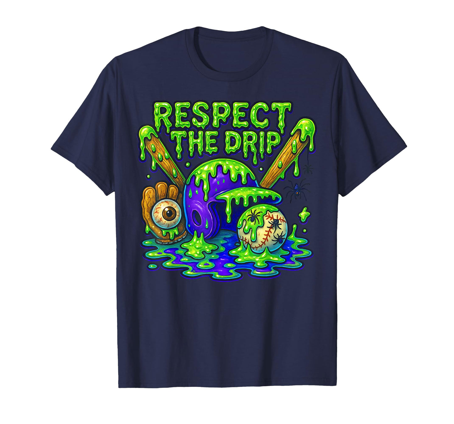 Halloween Baseball Drip Slime Spooky Vibes Respect The Drip T-Shirt