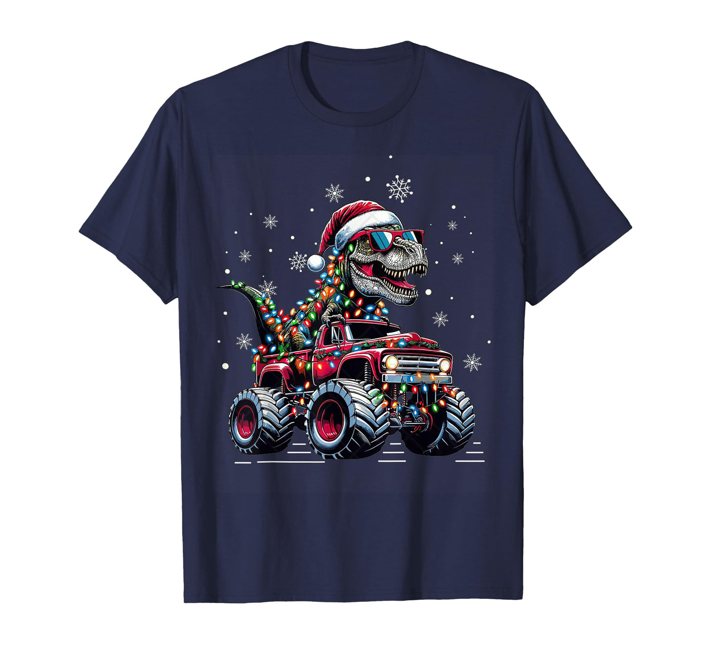 Monster Truck Dinosaur TRex Christmas Boys Kids T-Shirt