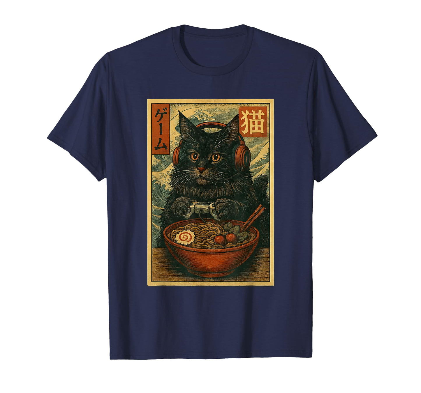 Fun Kawaii Gamer Cat Funny Ramen Retro Japanese Cat Gaming T-Shirt