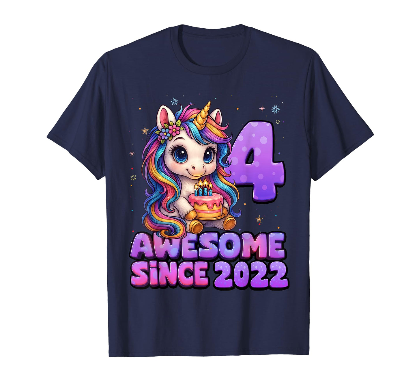4 Year Old Girl Awesome Since 2022 Unicorn 4th Birthday Girl T-Shirt