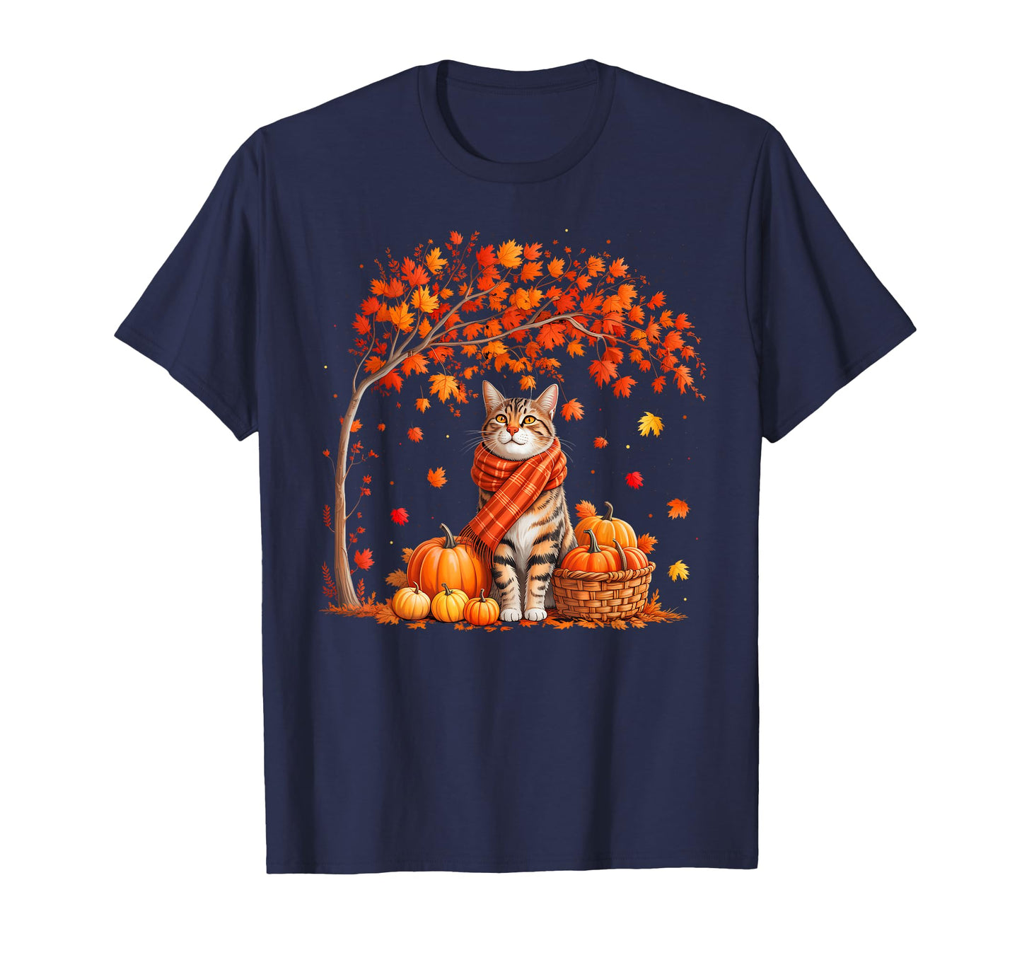 Hello Autumn Cat Fall Leaf Kitten Lover Thanksgiving Women T-Shirt