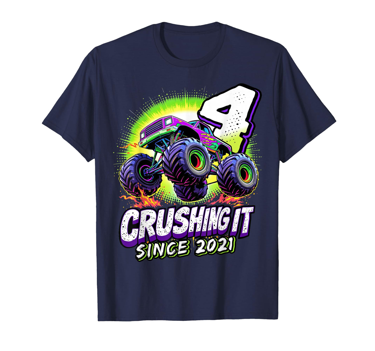 Birthday Monster Truck 4 year Old Boys 4th Party Born 2021 T-Shirt