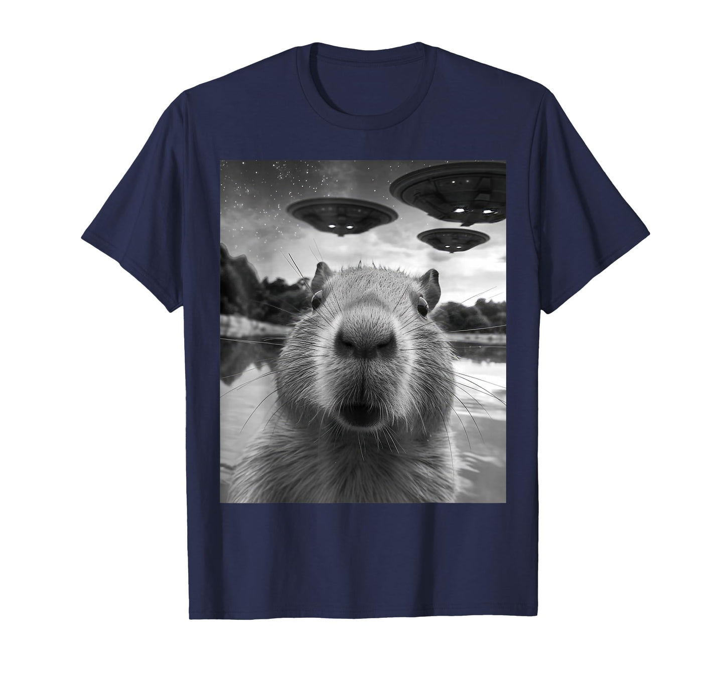 Capybara Selfie with UFOs Weird T-Shirt
