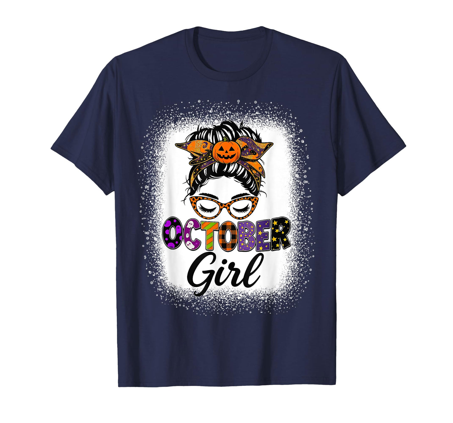 Vintage Women Messy Bun Halloween October Girl Birthday T-Shirt