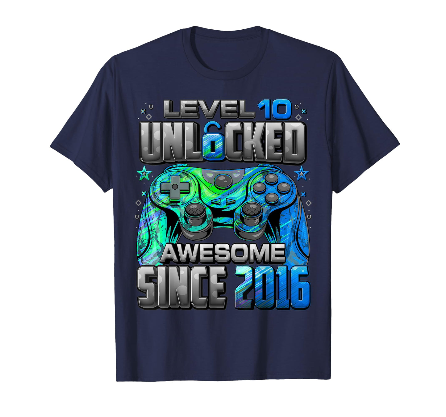 Level 10 Unlocked Awesome Since 2016 10th Birthday Gaming T-Shirt