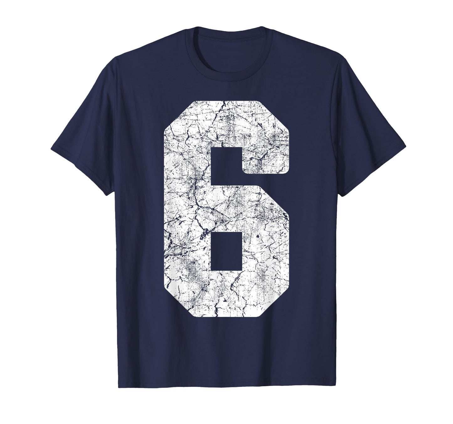 Distressed White Number 6 Jersey Player Uniform #6 Grunge T-Shirt