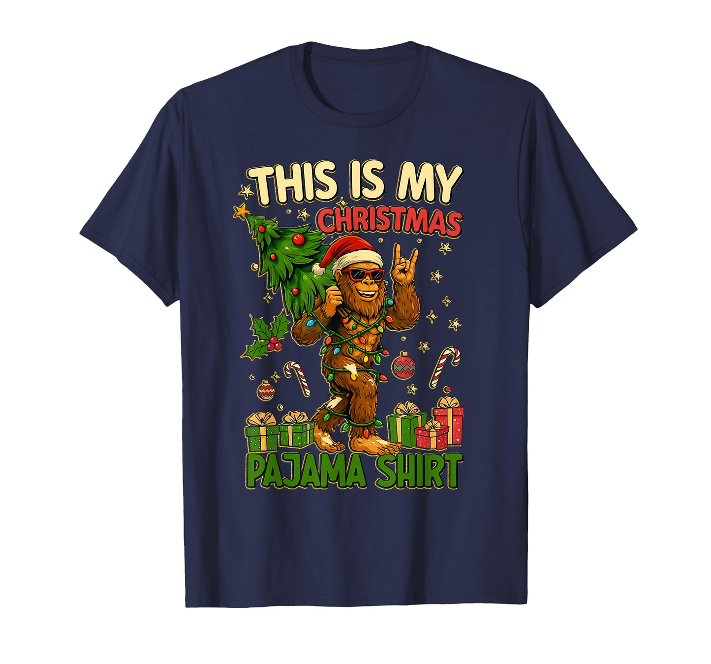 This is My Christmas Pajama Funny Big Foot Xmas Tree Lights T-Shirt