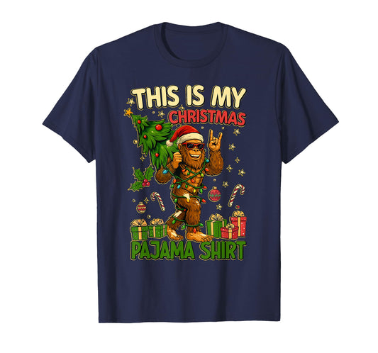 This is My Christmas Pajama Funny Big Foot Xmas Tree Lights T-Shirt