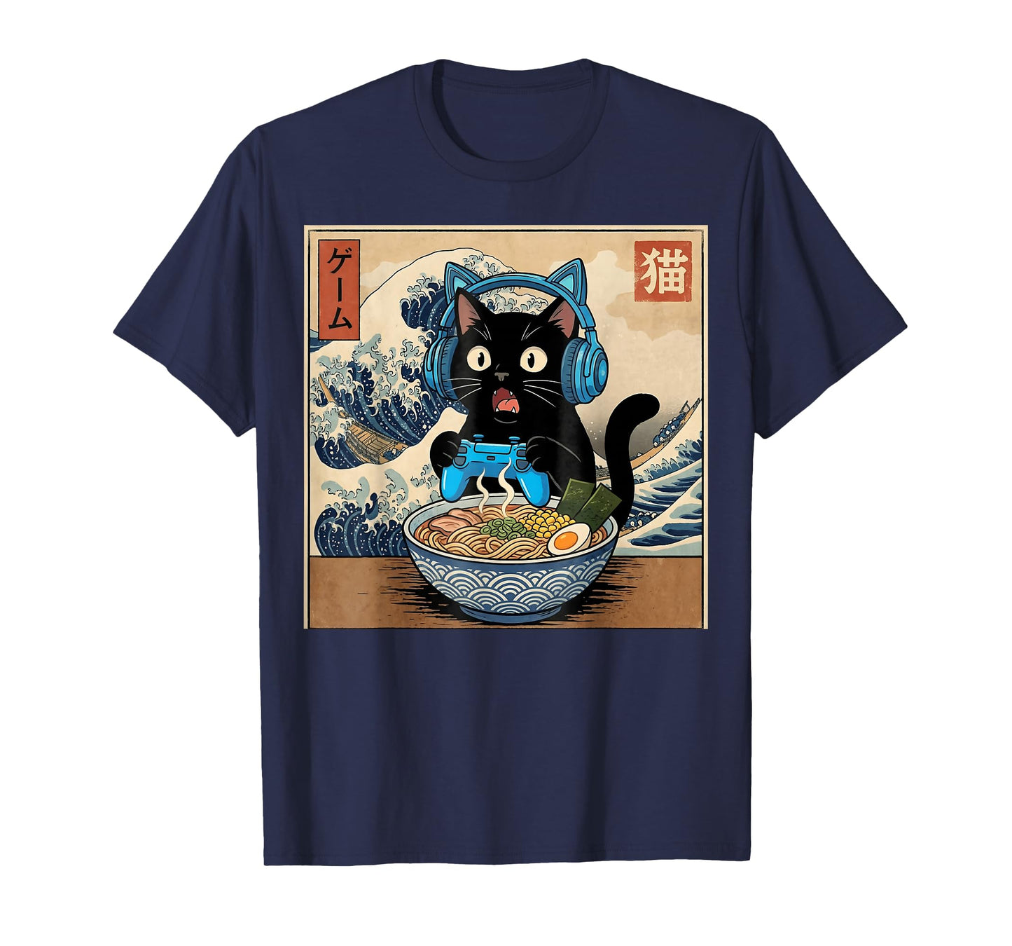 Cute Kawaii Gamer Cat Funny Ramen Japanese Cat Gaming T-Shirt