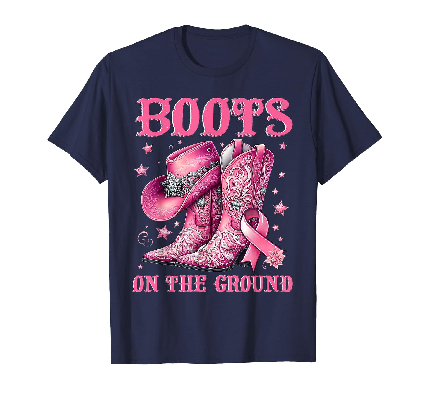 Boots On The Ground Cowgirl Western Breast Cancer Awareness T-Shirt