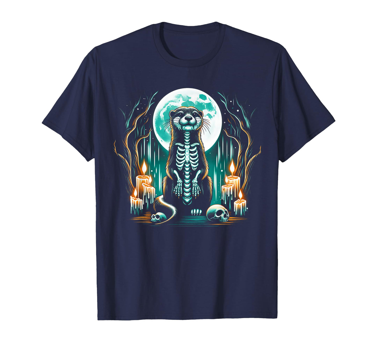 Cool Otter Skeleton Halloween Christmas Birthday T-Shirt