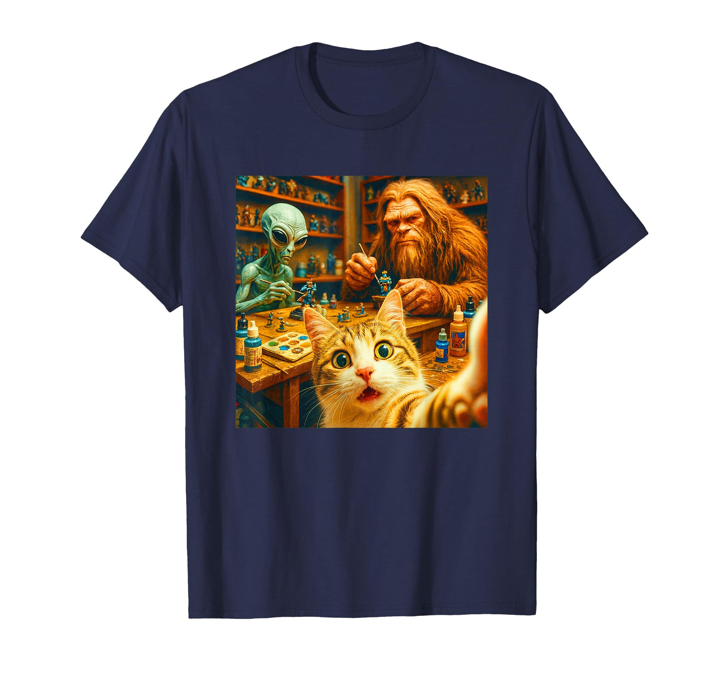 Miniature Painting Funny Cat Selfie Fantasy Creature Art T-Shirt