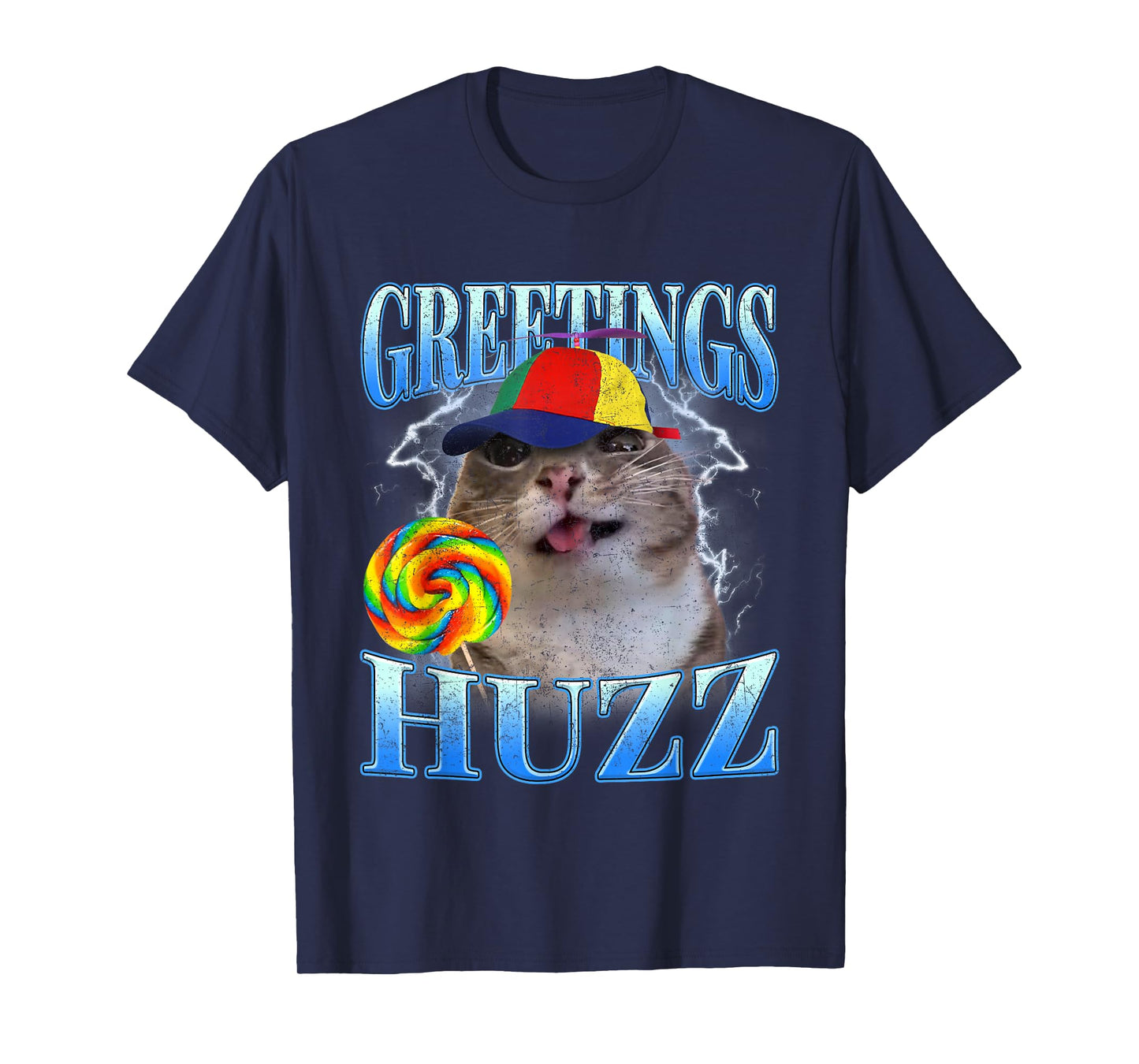 Lollipop Cat Meme Greetings Huzz Retro Y2K Graphic Humor T-Shirt