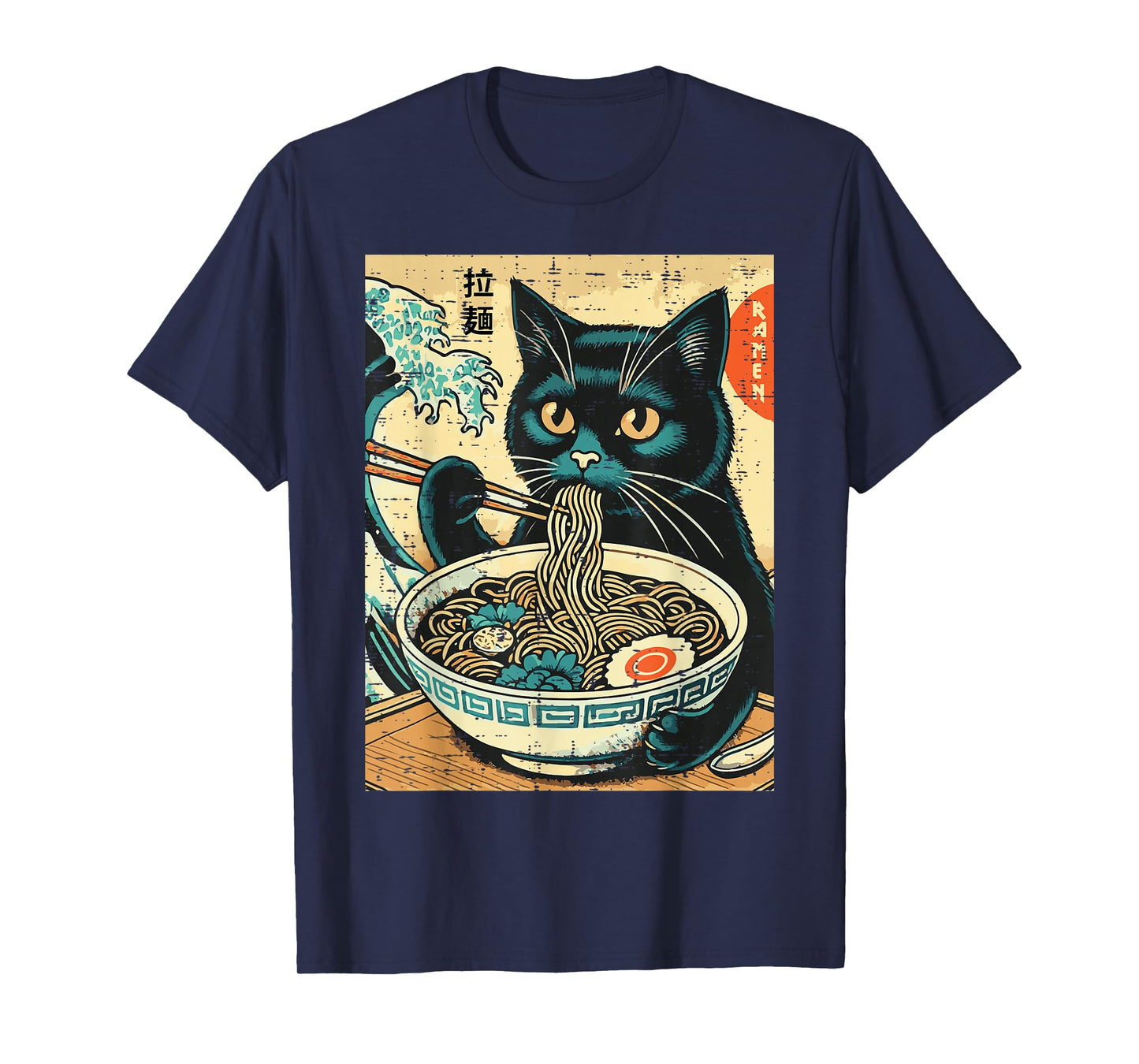 Japanese Cat Ramen Great Wave Vintage Art Food Men Women Kid T-Shirt