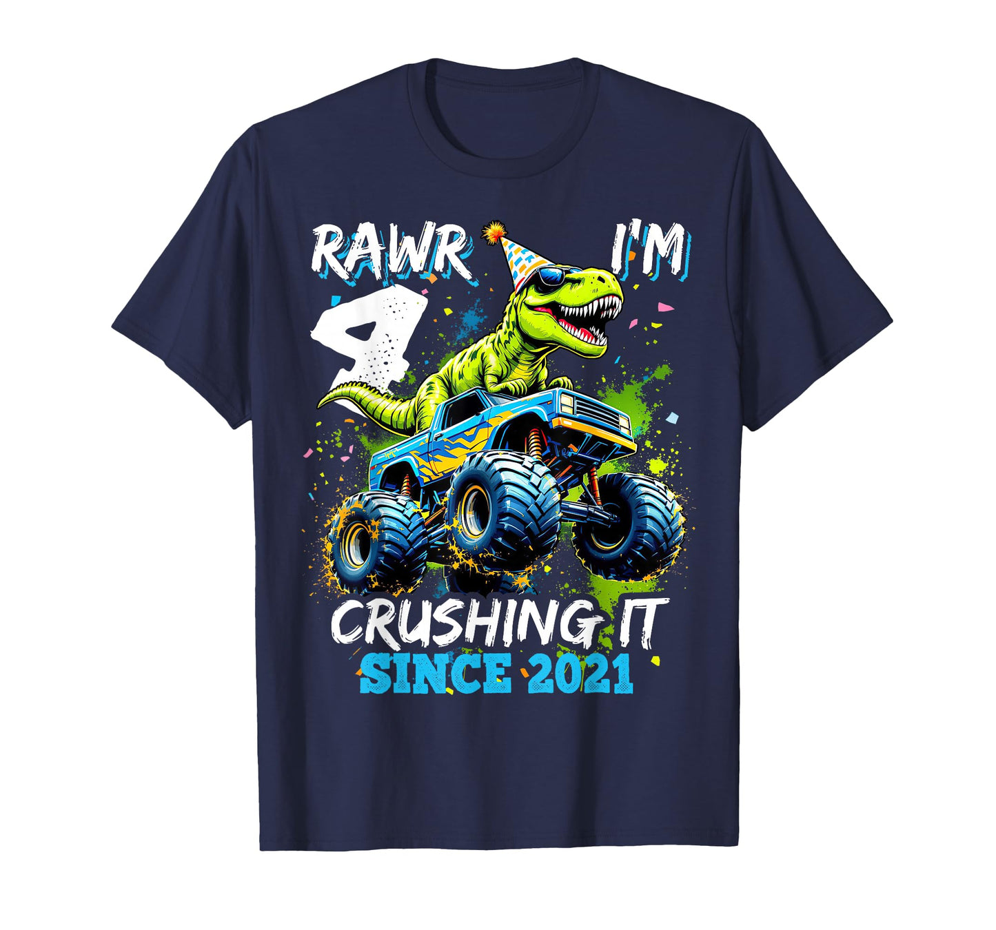 4th Birthday Monster Truck Dinosaur Party Boys Rawr I'm 4 T-Shirt