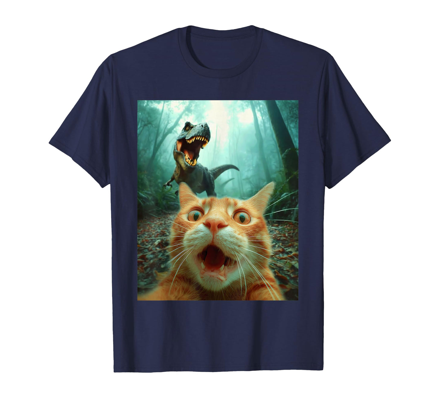 Cat Selfie with T-Rex Dinosaur Trex Dino Men Women Kids T-Shirt