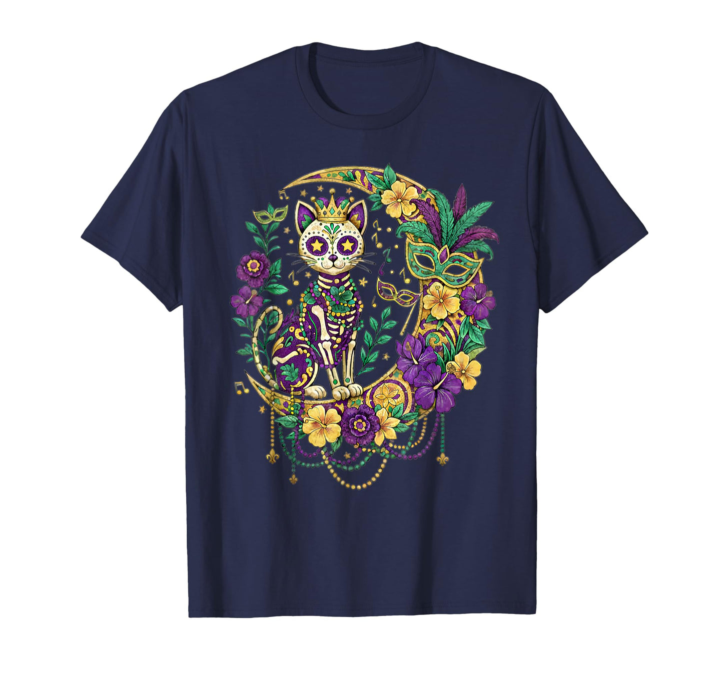 Mardi Gras Costume Sugar Skull Cat Carnival New Orleans T-Shirt