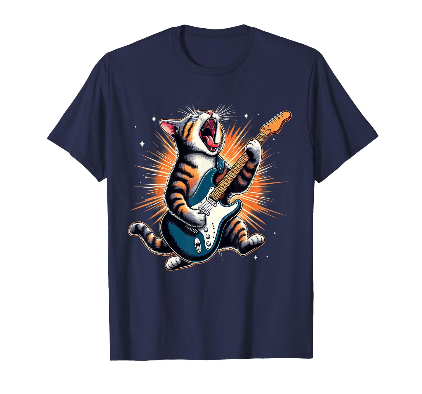 Cat Playing Guitar Rock Star Rock and Roll for Men Women Kid T-Shirt
