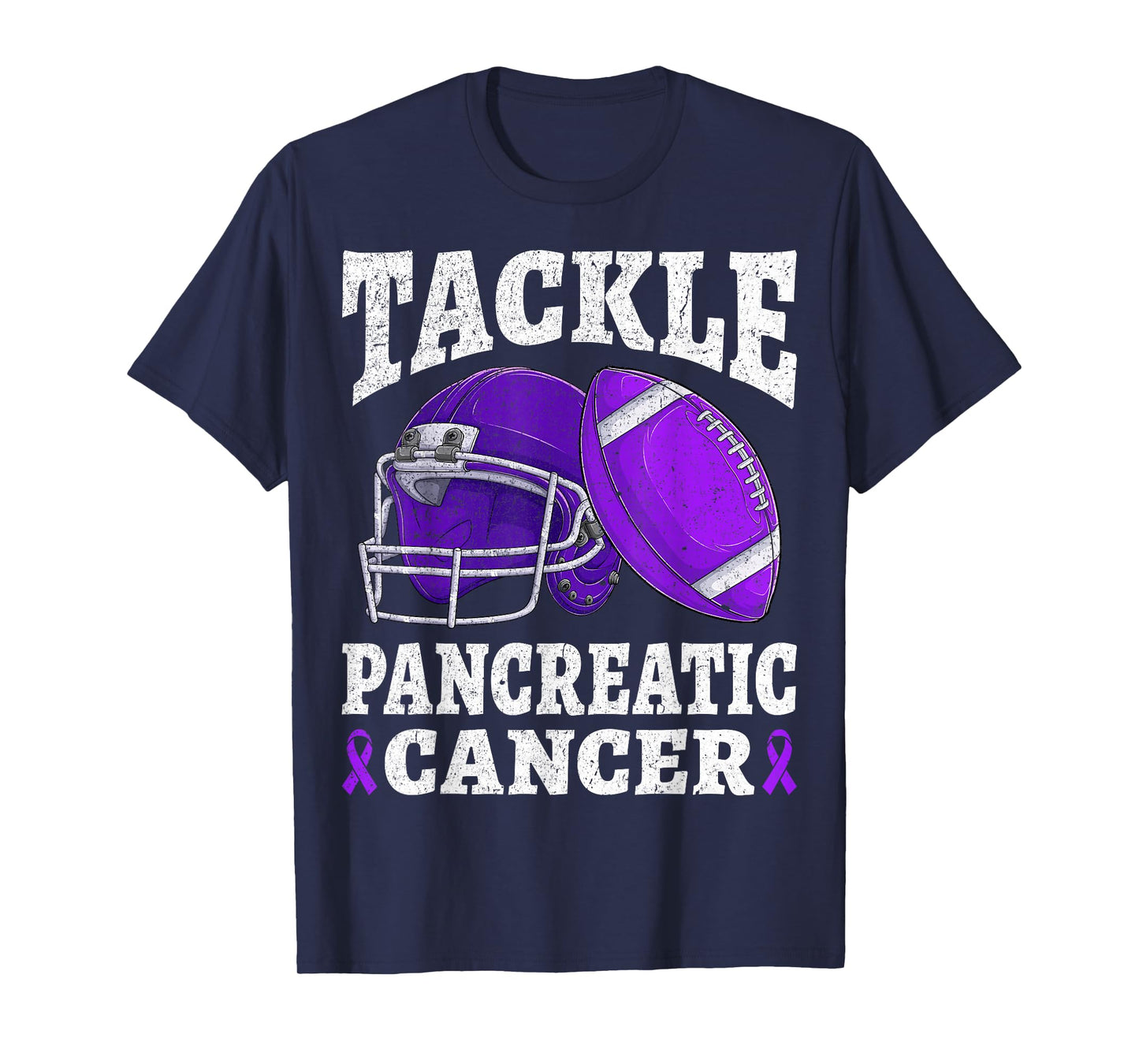 Tackle Pancreatic Cancer Football Awareness Purple Ribbon T-Shirt