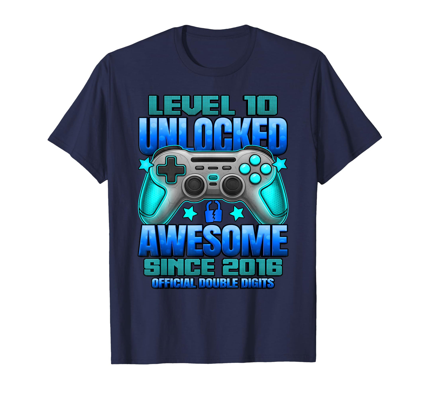 Official Double Digits Level 10 Unlocked 10th Birthday Boy T-Shirt