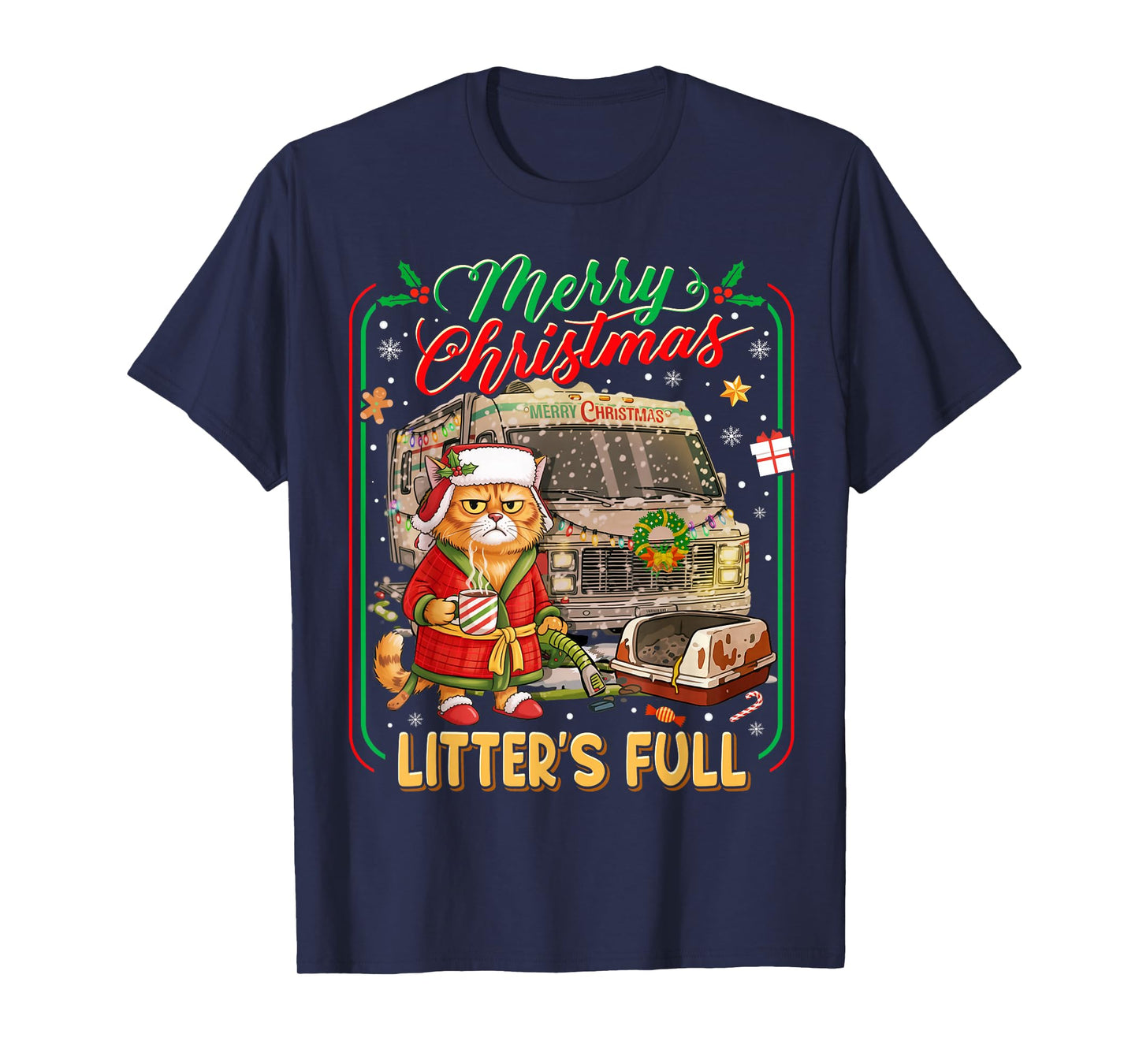 Merry Christmas Litter’s Full Funny Cat RV Holiday T-Shirt