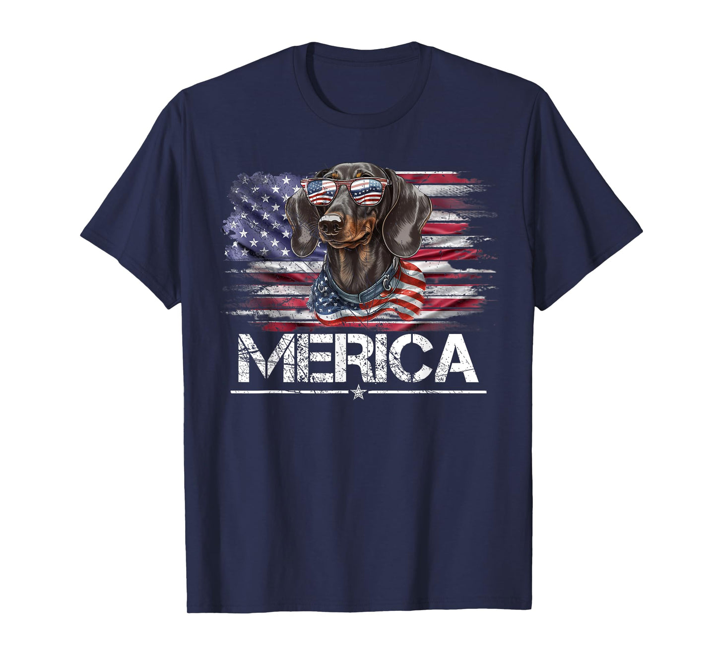 Vintage Dachshund Dog, Merica Weiner Dog USA Flag Funny Women Kids Men T-Shirt