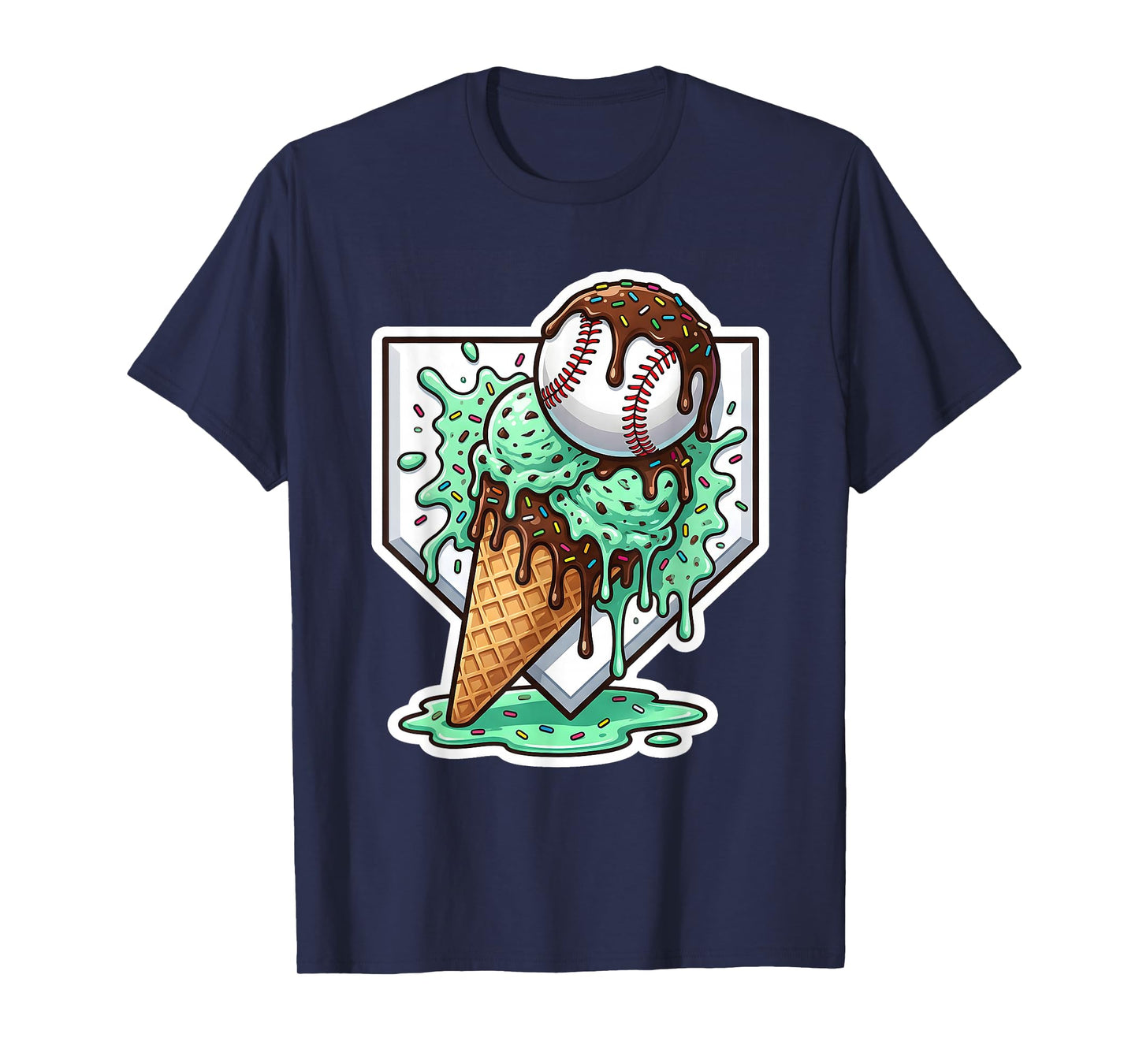 Baseball Boys Ice Cream Drip Baseball Boys Youth Mint Choco T-Shirt