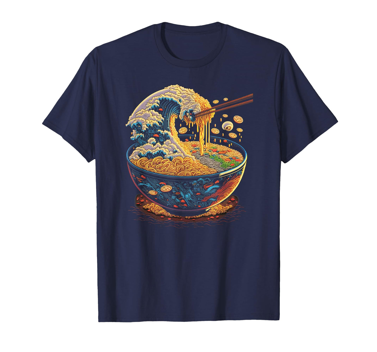 Japanese Kanagawa Wave Ramen Graphic Retro Anime Noodles Art T-Shirt