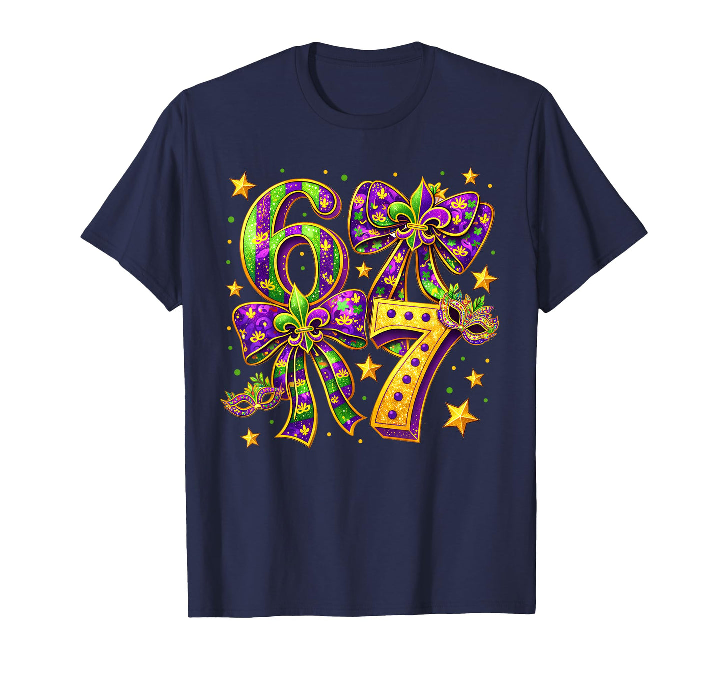 Mardi Gras Six Seven Bow Jester Beads 6 7 Meme Girls Kids T-Shirt