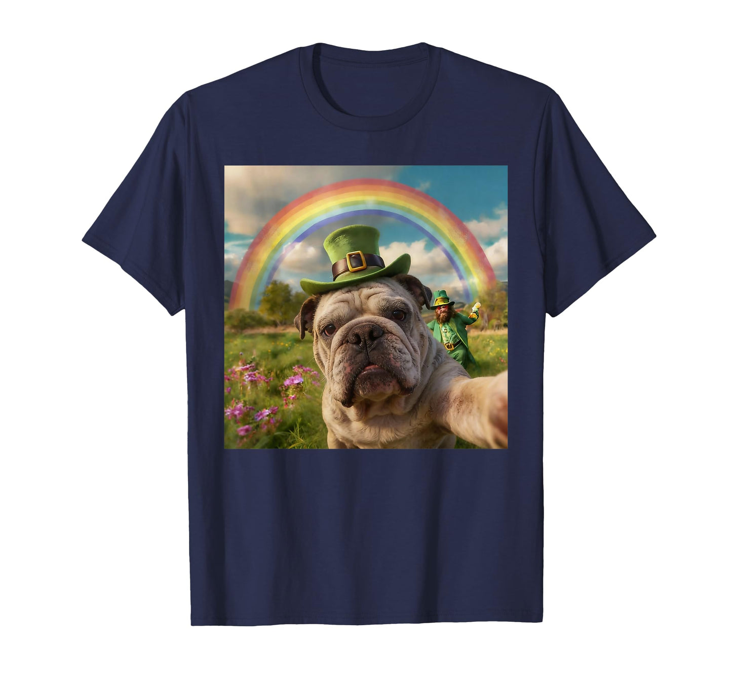 Bulldog Selfie with Leprechaun Funny Dog St. Patrick’s Day T-Shirt