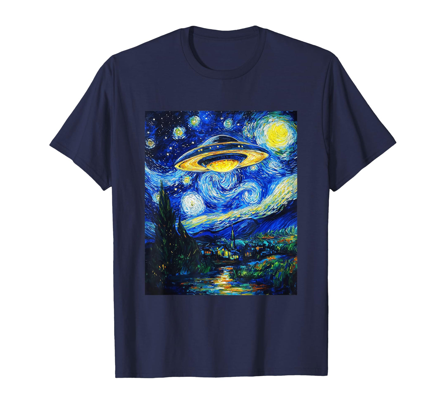 UFO Aliens Flying Saucer - Van Gogh Style - Starry Night T-Shirt