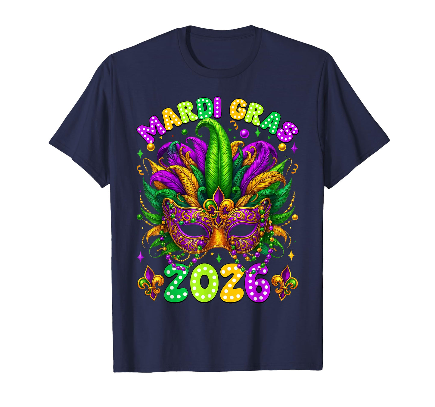 Mardi Gras Carnival New Orleans 2026 Jester Mask Beads Women T-Shirt