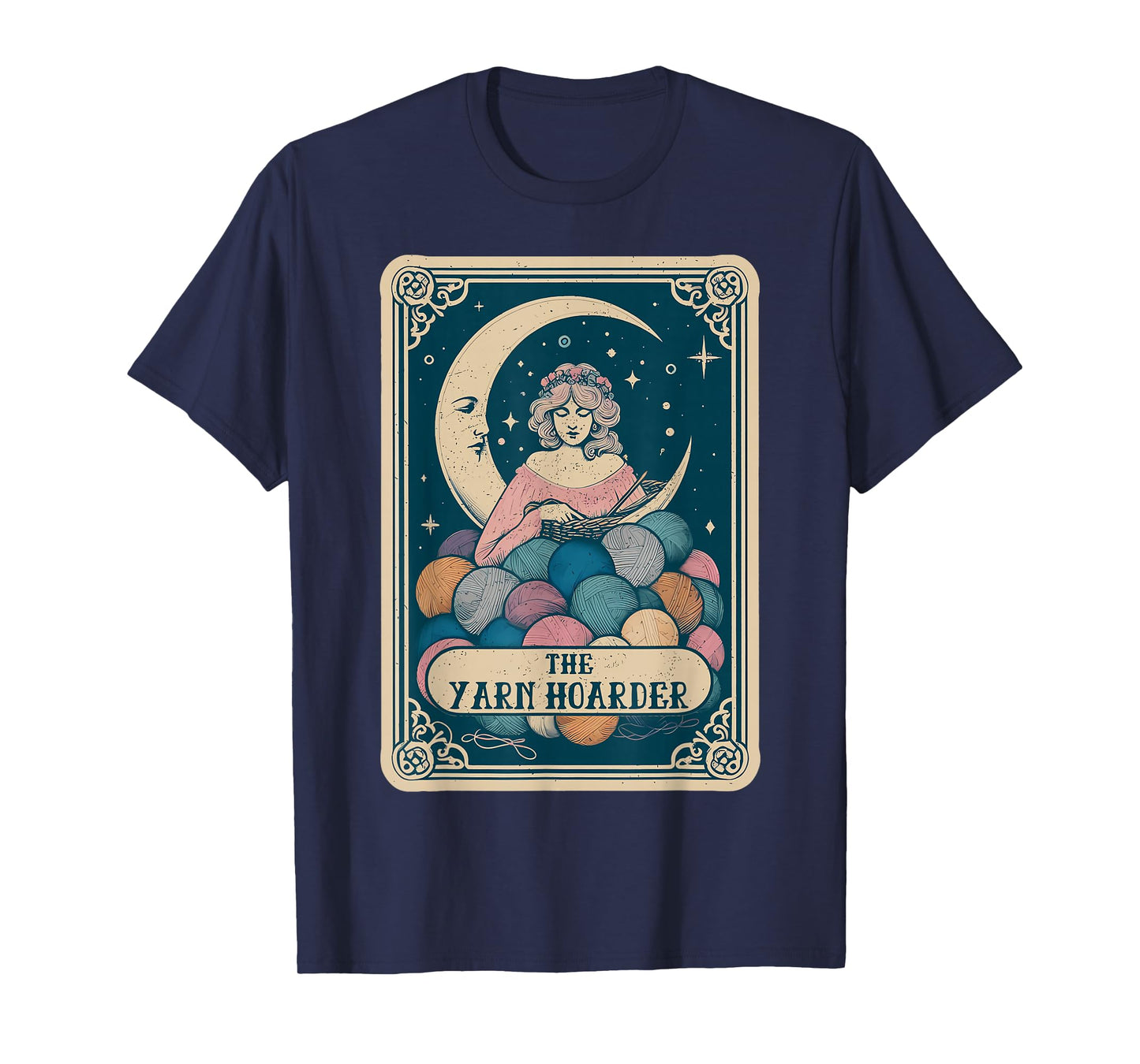 Vintage Gothic Tarot Card Yarn Hoarder Knitter Crochet Lover T-Shirt