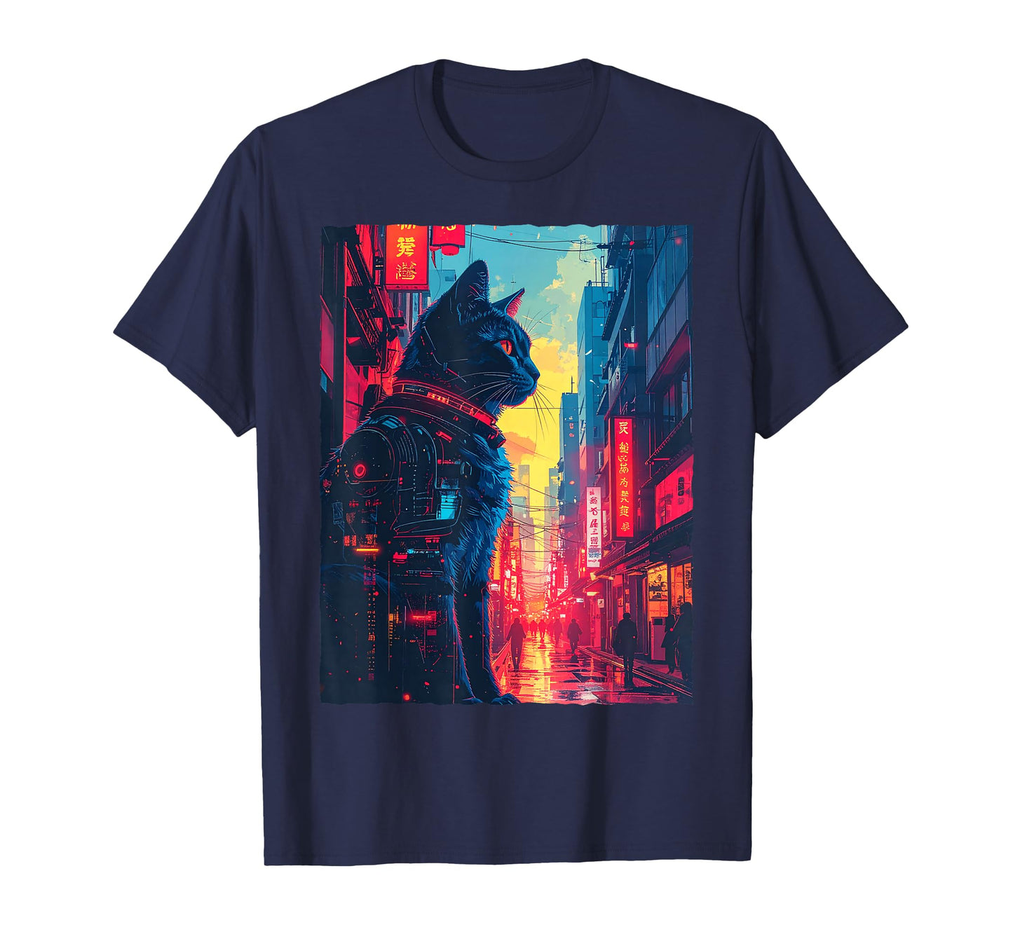 Cyborg Cat Japanese Streetwear Sci-Fi Mecha T-Shirt