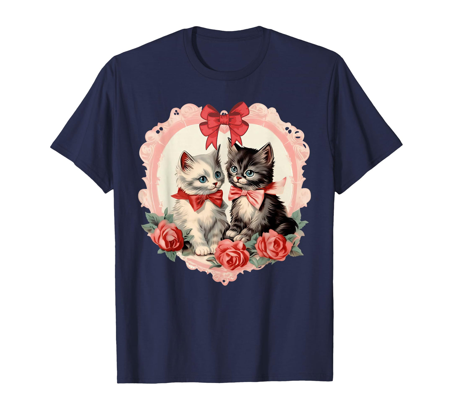 Retro Cat Valentines Day Cute Kitten Rose Flower Cat Lover T-Shirt