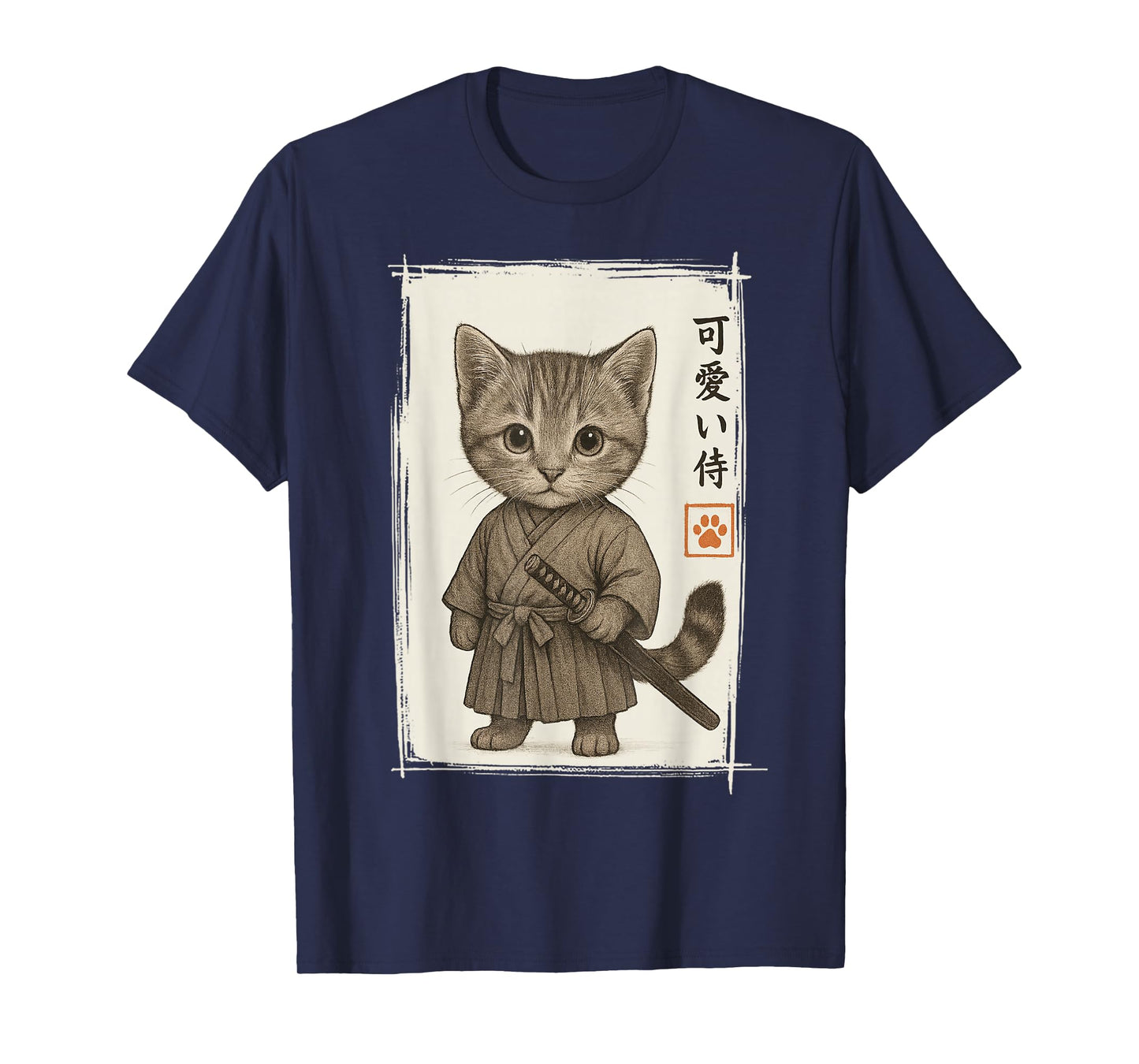 Samurai Kitten Japanese Anime Funny Cat Gifts Men Women Kid T-Shirt