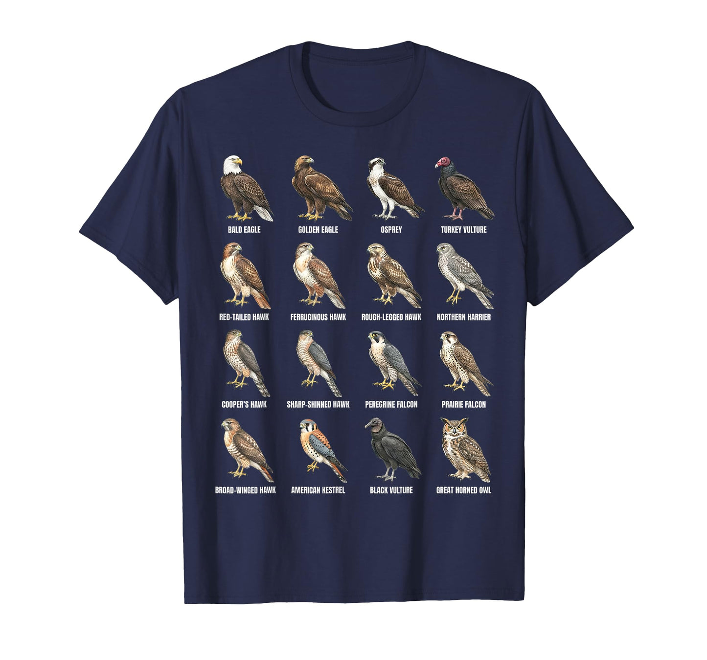 Raptors of North America Birds of Prey Species Chart T-Shirt
