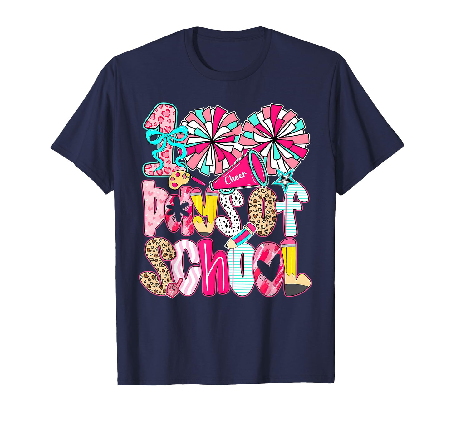 Preppy 100 Days of School Cheer Coquette Bow Kids Girls T-Shirt