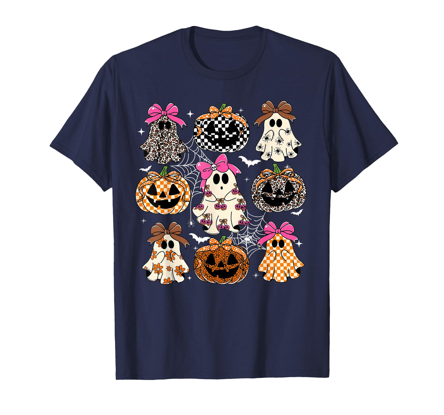 Spooky Season Halloween Coquette Bow Ghost Jack O Lantern T-Shirt