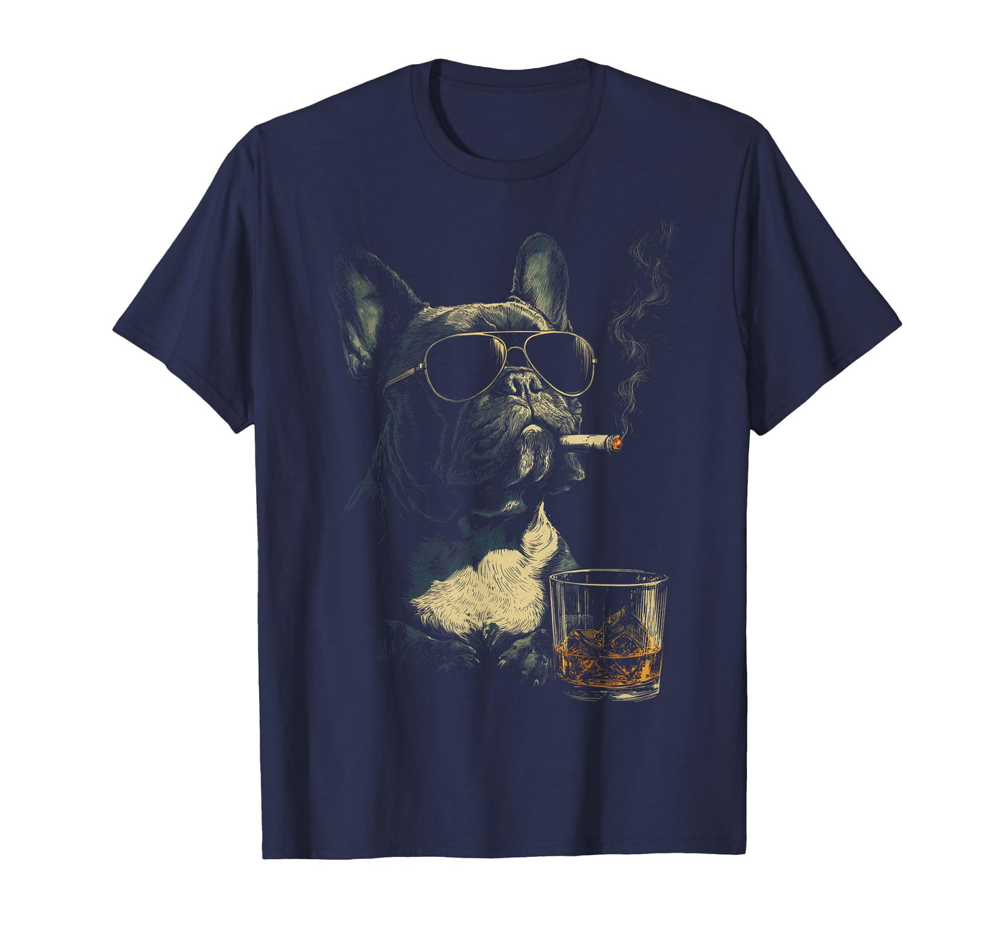 French Bulldog Smoking Cigarette Whisky Lover Funny Dog T-Shirt