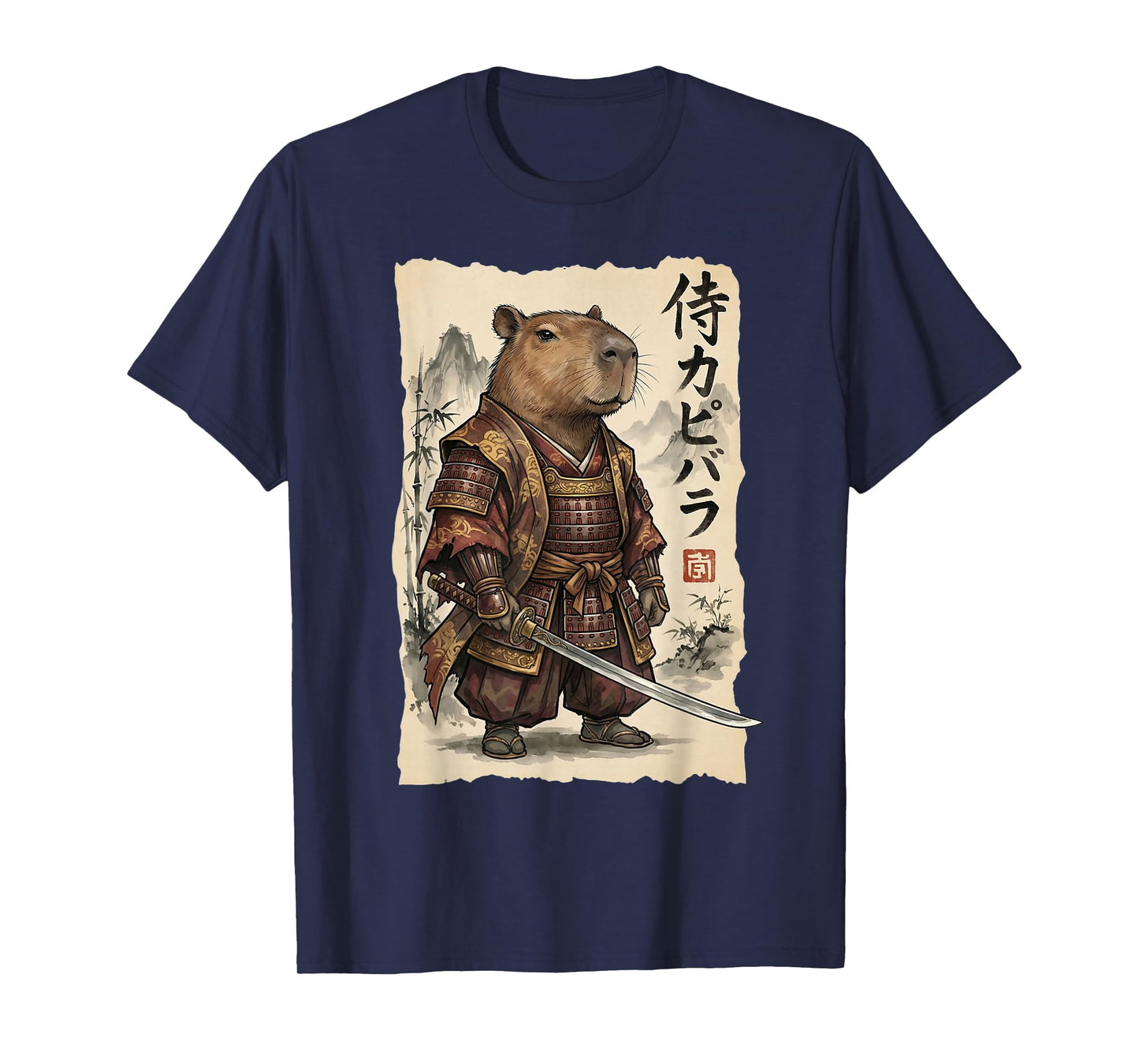 Samurai Capybara Japanese Art Vintage Graphic Funny Animal T-Shirt