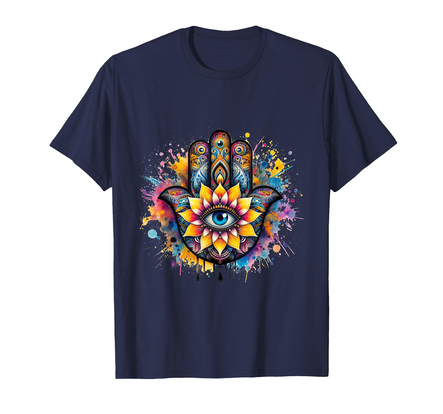 Beautiful Hamsa Hand Colorful with Fatima Eye and Lotus T-Shirt
