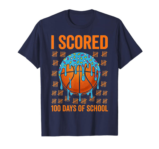 100 Days of School Basketball Ice Cram Drip 100th T-Shirt
