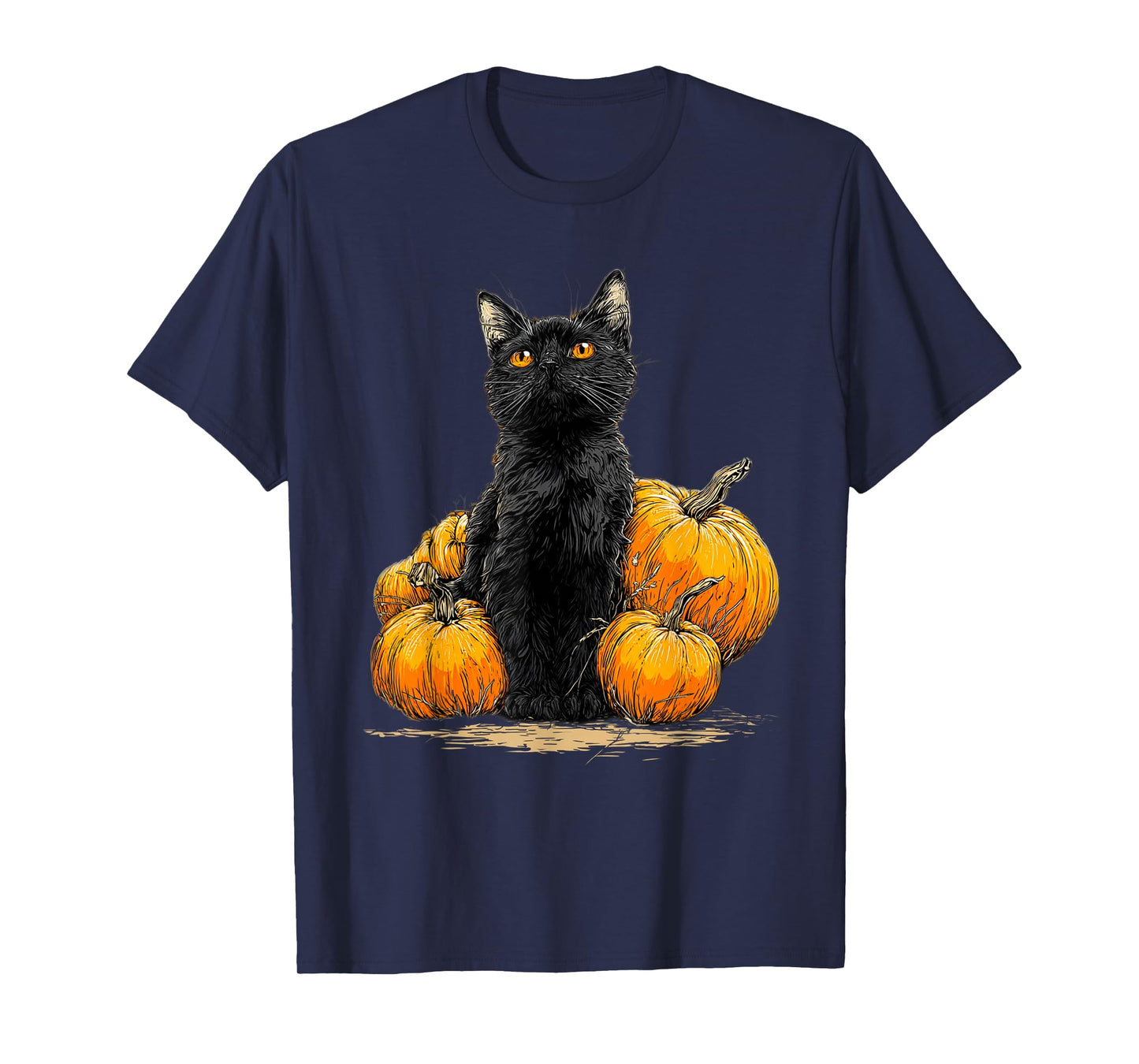 Black Cat Funny Halloween Pumpkin Cat Lover Cat Mom Dad T-Shirt
