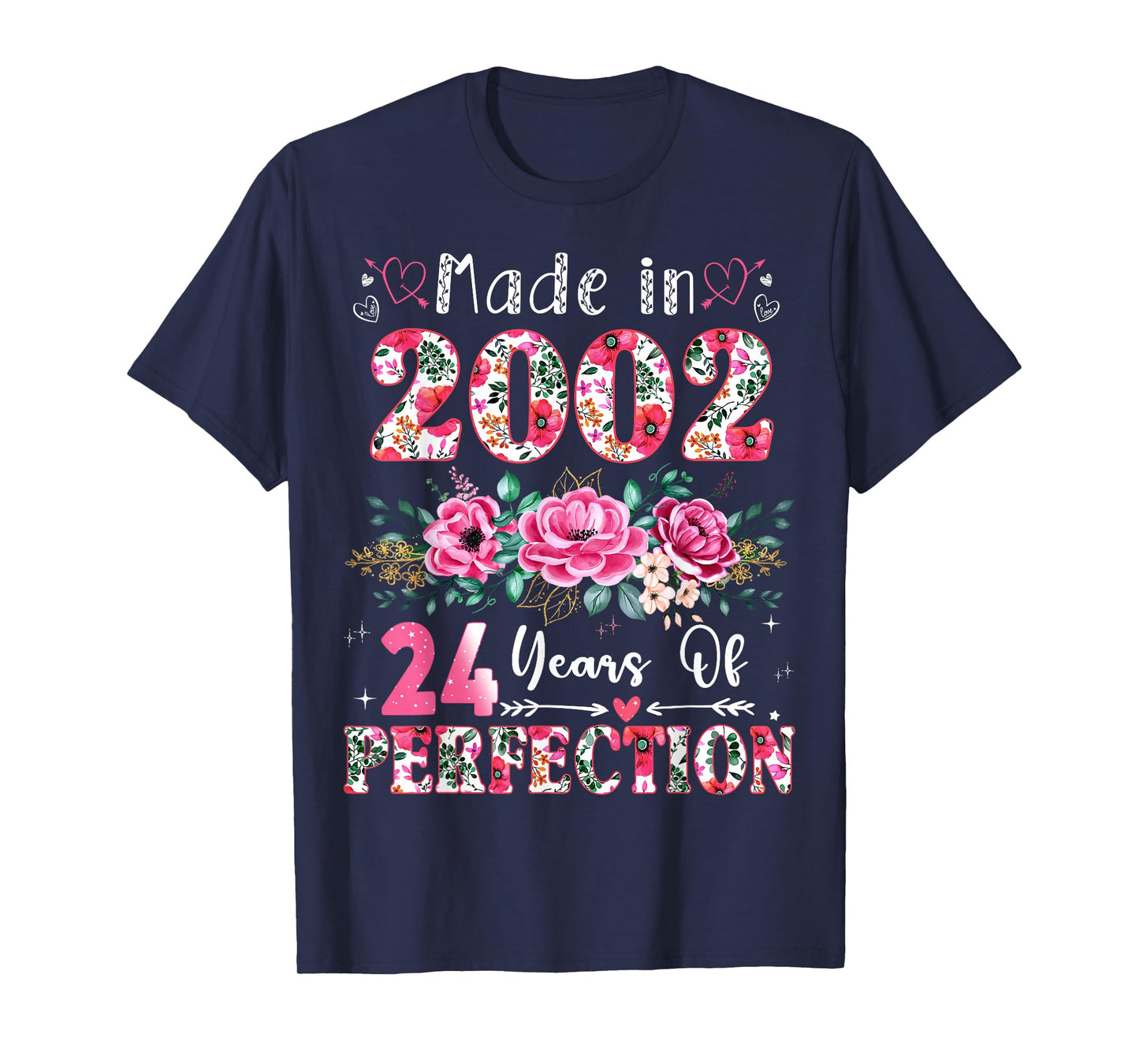 24 Year Old Made in 2002 Floral 24th Birthday Women T-Shirt